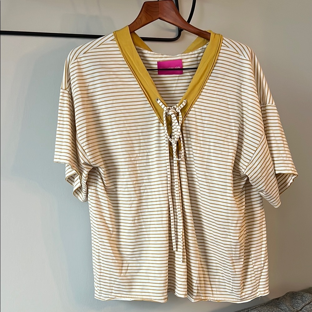 Yellow and White Striped Women's Top